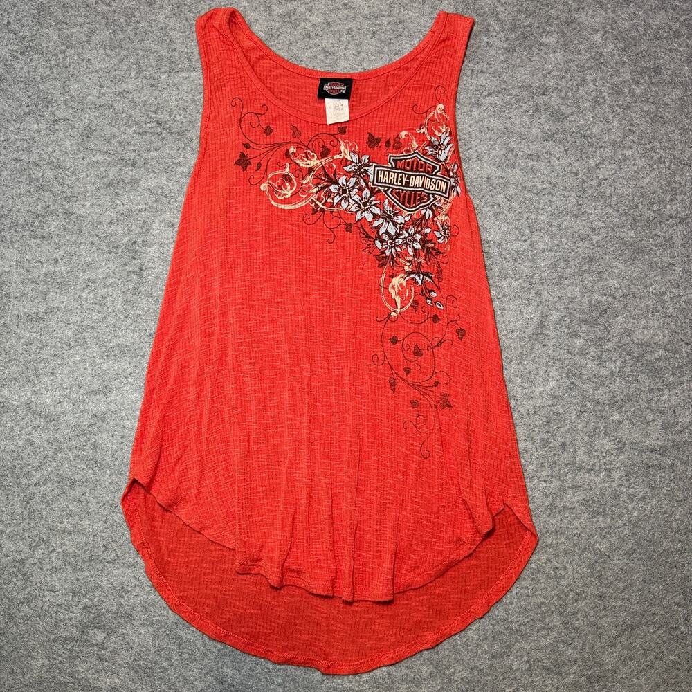 HARLEY-DAVIDSON Women's M Tank Top Floral Graphic Heathered Red Cream